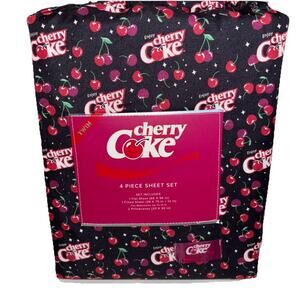 Cherry Coke Twin 6-Piece Sheet Set Bedding New Coca-Cola Black Red Logo NEW